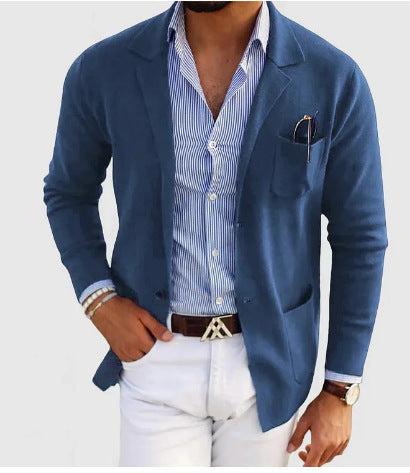 W&W Mode | Herren Strickjacke Mit Lässigen Knöpfen, Taschen Und Reverskragen, Einfarbig, Langärmelig