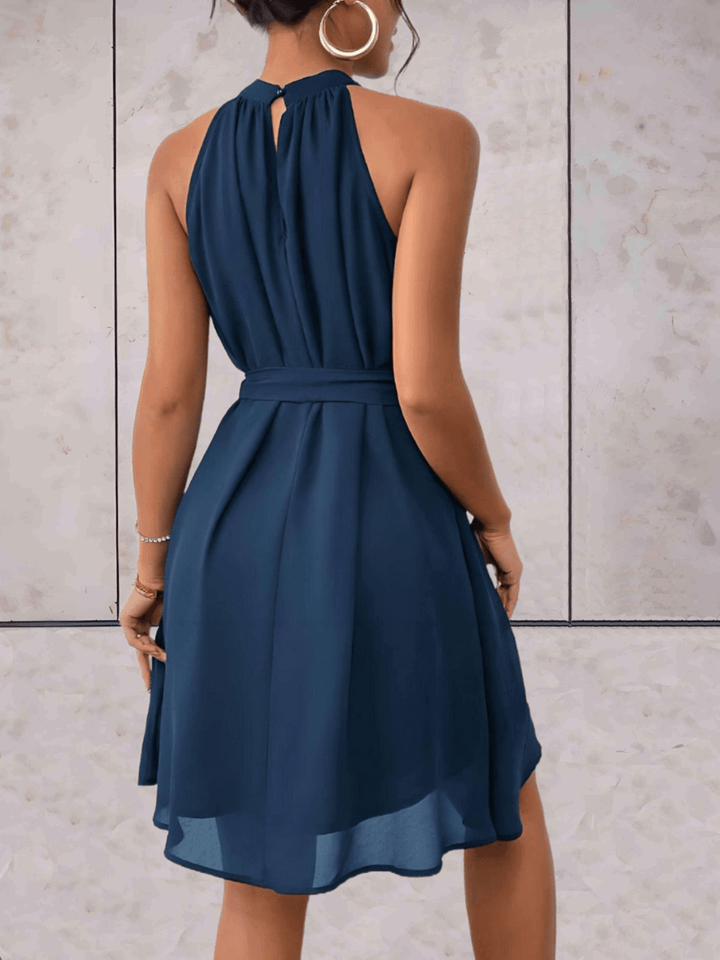 W&W Mode | Danes Mini Kleid Einfarbiges Ärmelloses Kleid Mit Rundhalsausschnitt Und Bindegürtel