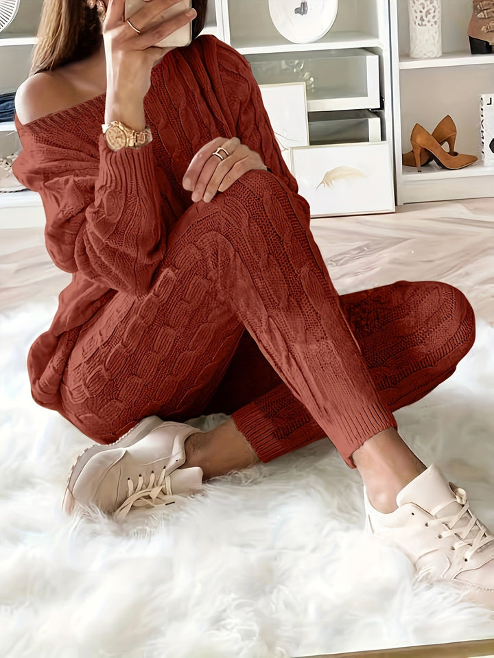 W&W Mode Gestricktes Passendes Sweatshirt & Hosen Outfits Zweiteiliges Set