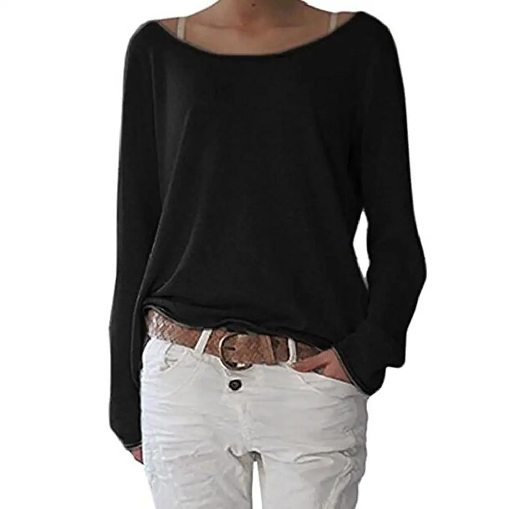 Damen Strick-Langarmshirt mit lockerem Schnitt und Rundhalsausschnitt