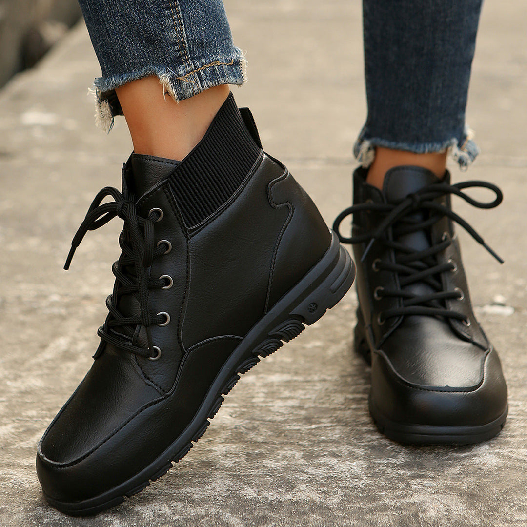 W&W Mode | Damen Schnürstiefel - robuste Stiefeletten mit elastischem Bund und rutschfester Sohle