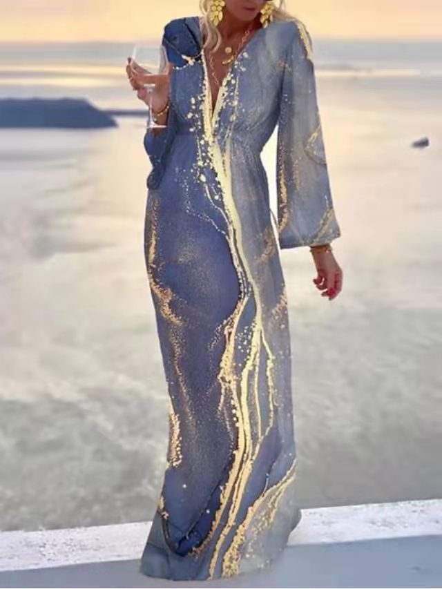 W&W Mode | V-ausschnitt Chiffon Ärmel Taillierung Strandrock