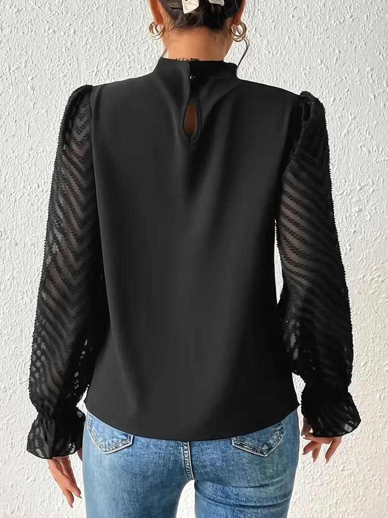 W&W Mode Bluse | Schicker plissierter top mit netzärmeln für damen