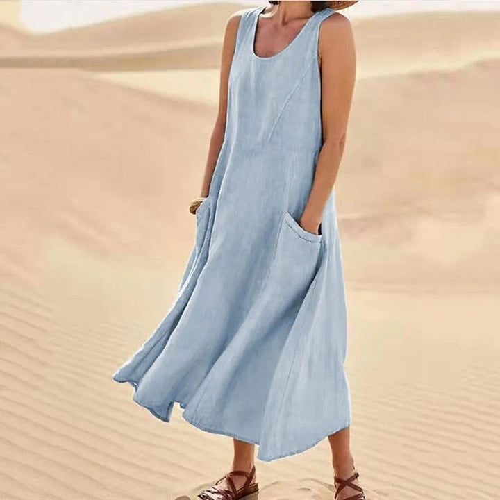 W&W Mode | Ärmelloses Leinenkleid mit Taschen für Damen