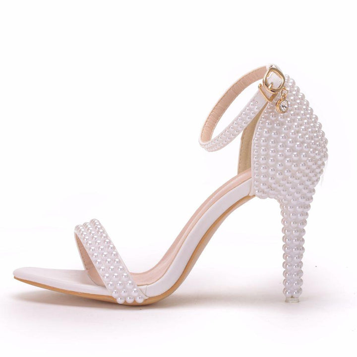 W&W Mode | Mode Weiße Stiletto Damen mit Knöchelriemen Hochzeit Festschuhe