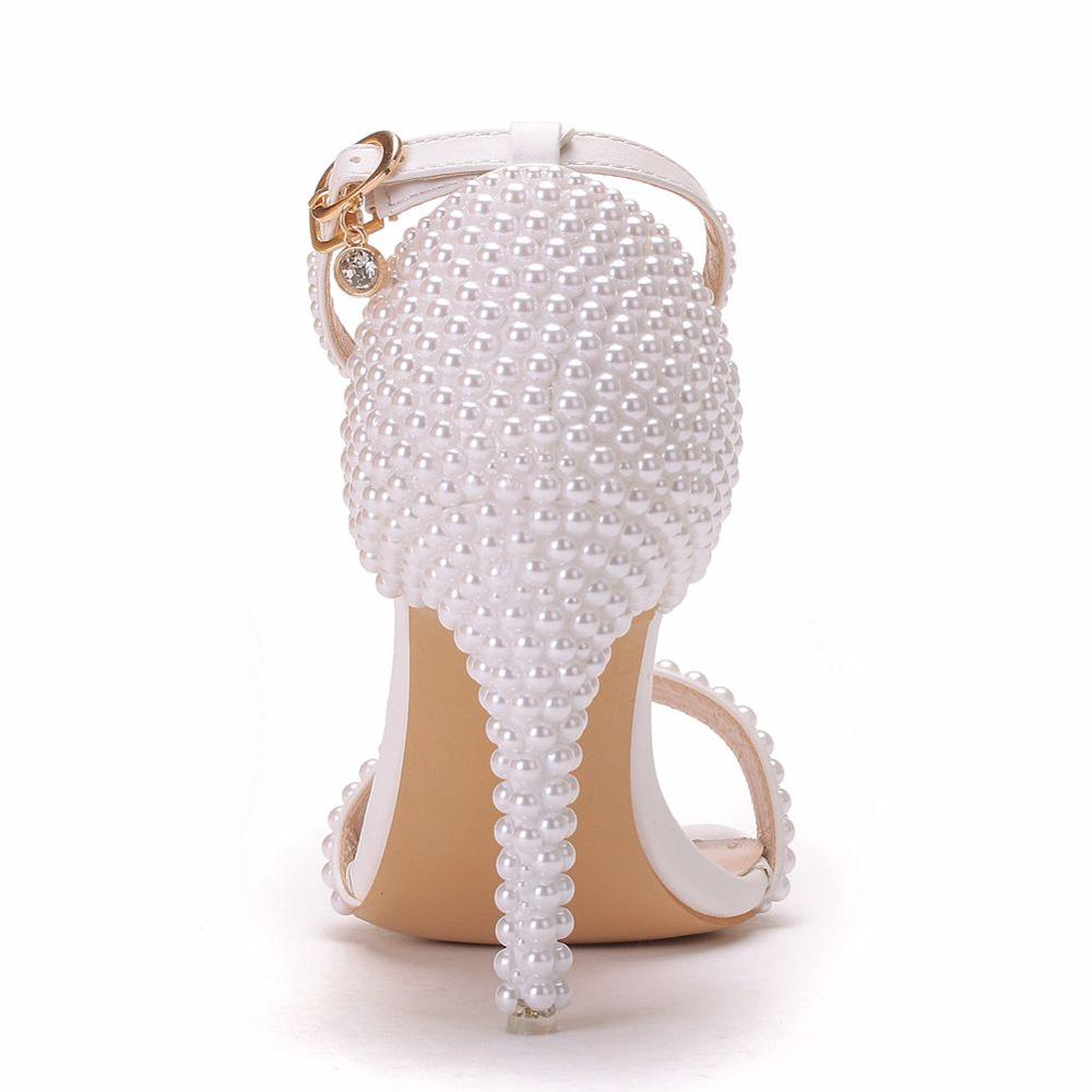 W&W Mode | Mode Weiße Stiletto Damen mit Knöchelriemen Hochzeit Festschuhe