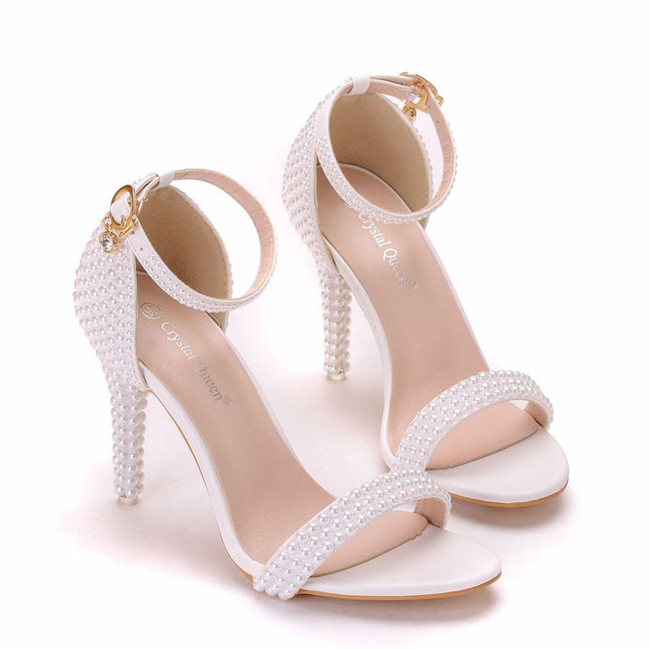 W&W Mode | Mode Weiße Stiletto Damen mit Knöchelriemen Hochzeit Festschuhe