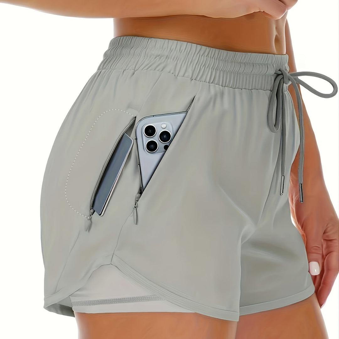 W&W Mode | Sportliche 2 in 1 Lauf Fitnessshorts in Einfarbig Mit Mehreren Taschen