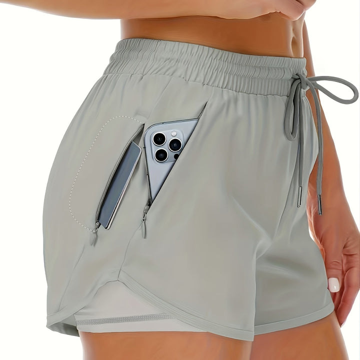 W&W Mode | Sportliche 2 in 1 Lauf Fitnessshorts in Einfarbig Mit Mehreren Taschen