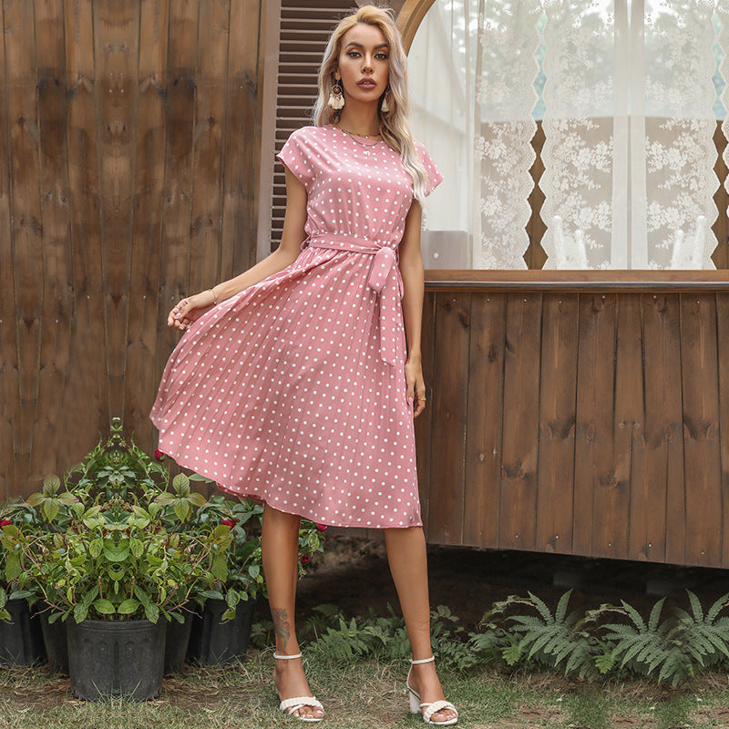 W&W Mode | Elegantes Polka Dot Midi Kleid Mit Kurzen Ärmeln Für Damen