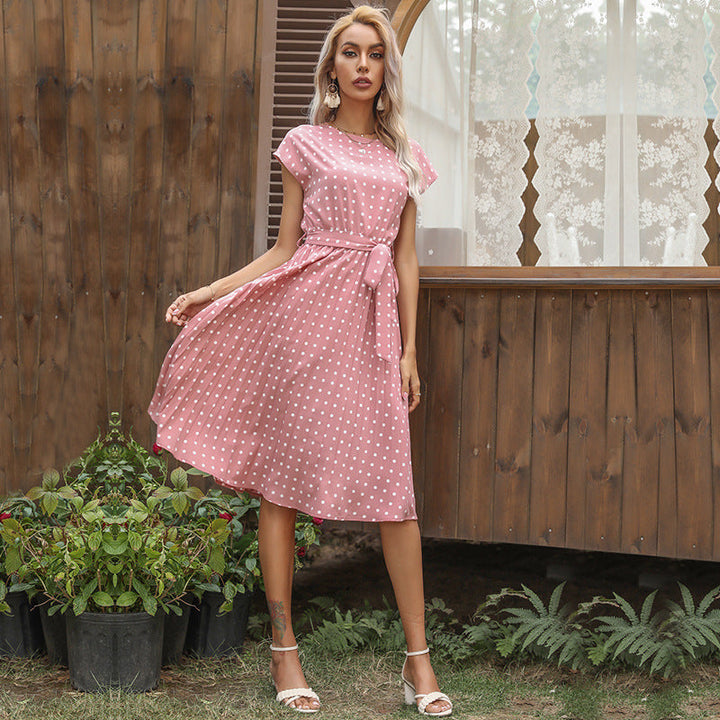 W&W Mode | Elegantes Polka Dot Midi Kleid Mit Kurzen Ärmeln Für Damen