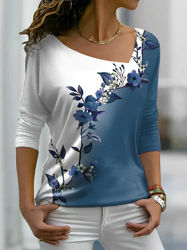 W&W Mode - Florales kontrastfarbiges Art Shirt