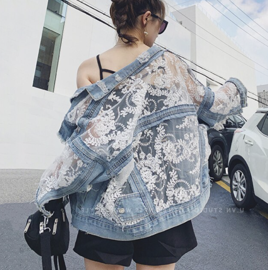 W&W Mode | Blumen Denim-Jacke