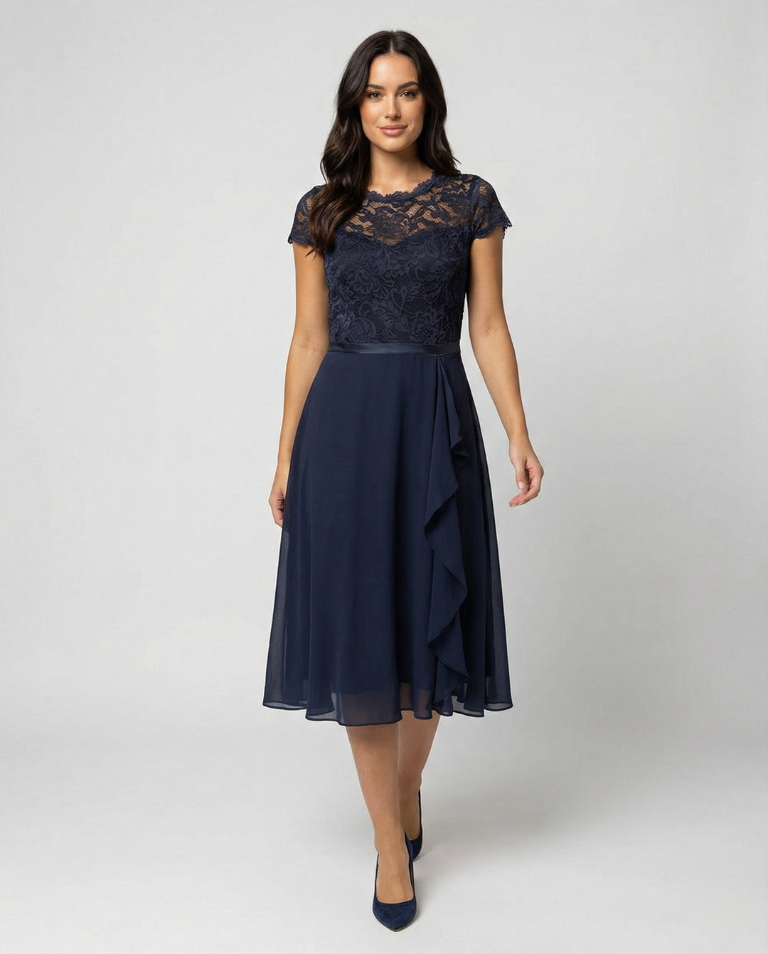 W&W Mode - Elegantes Transparentes Kleid mit Kurzarm, Feminine Silhouette