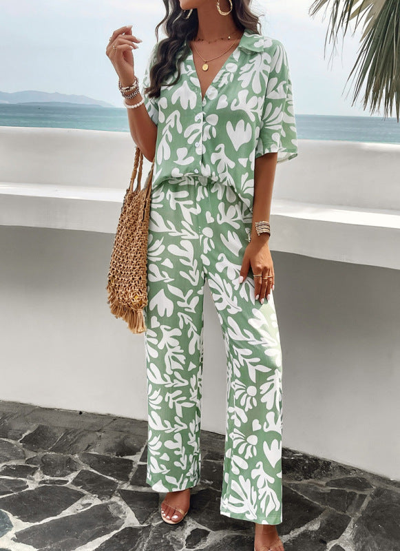 W&W Mode | Elegantes Trendiges Satz Mit Schwarzem Wirbelmuster Hosenshirt