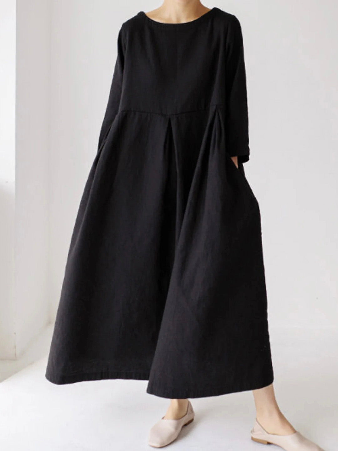 W&W Mode | Lockeres Leinenkleid mit Seitentaschen