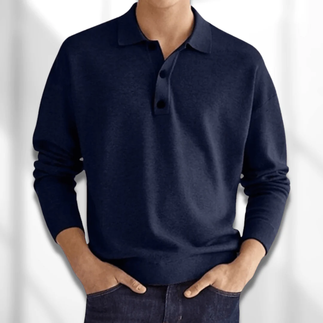 W&W Mode | Herren Langarm Poloshirt Schwarz