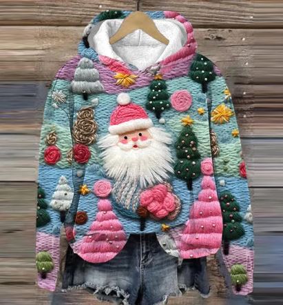 W&W Mode | Vintage Santa Kapuzenpullover Mit Print