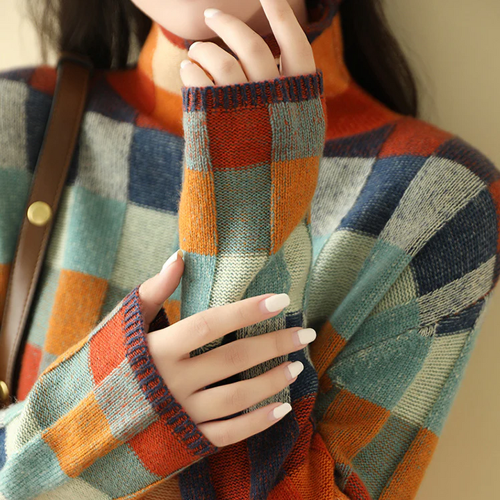 Lia™ - PATCHWORK-ROLLKRAGENPULLOVER IM KASCHMIR-CHIC