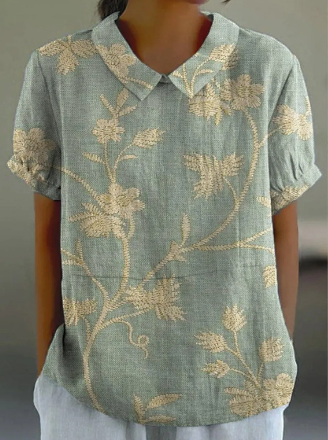 W&W Mode | Lässige Damenbluse Mit Retro Blumenmuster Aus Baumwolle Und Leinen