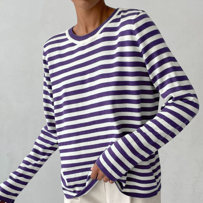W&W Mode - Damen gestreiftes Rundhalslangarm-Top