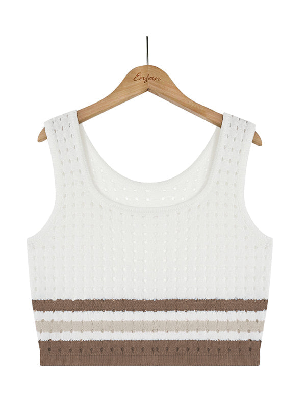 W&W Mode | Khaki Streifenmuster Offene Masche Crop Top & Bleistiftrock Satz