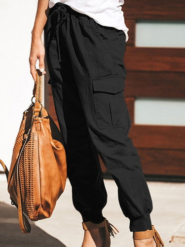 W&W Mode | Damen Einfarbige Casual Mode Tasche Krawatte Cargo Hose Damen Hosen