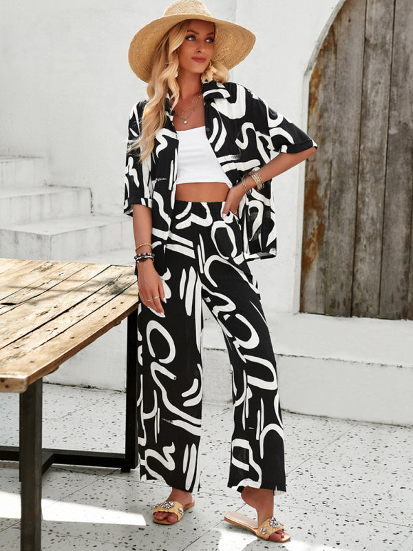 W&W Mode | Bedruckte Bluse & Hosen Satz