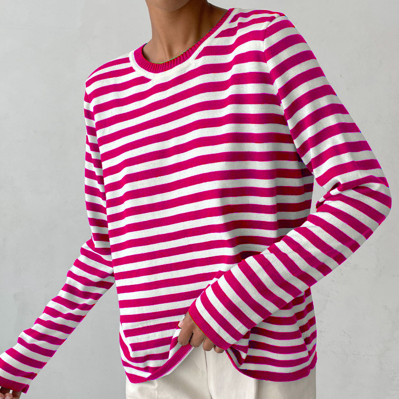 W&W Mode - Damen gestreiftes Rundhalslangarm-Top