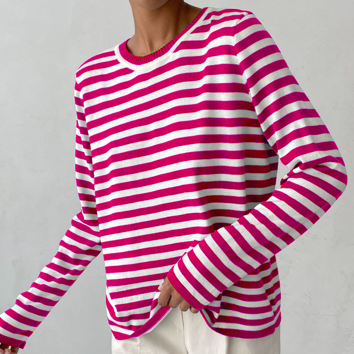 W&W Mode - Damen gestreiftes Rundhalslangarm-Top