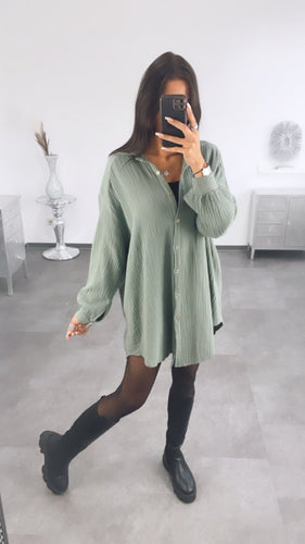 Damen-Musselinbluse aus Baumwolle mit Oversize-Schnitt und Waffelmuster