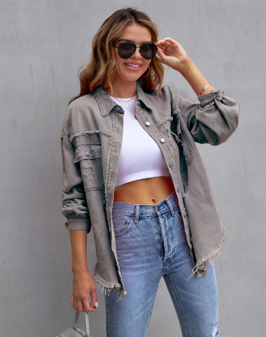 W&W Mode - Zerrissenes Oversized Jeansjacke
