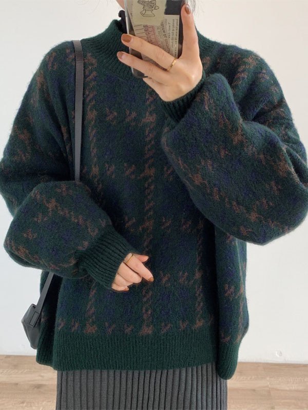 W&W Mode | Vintage gestrickter Pullover mit Karomuster