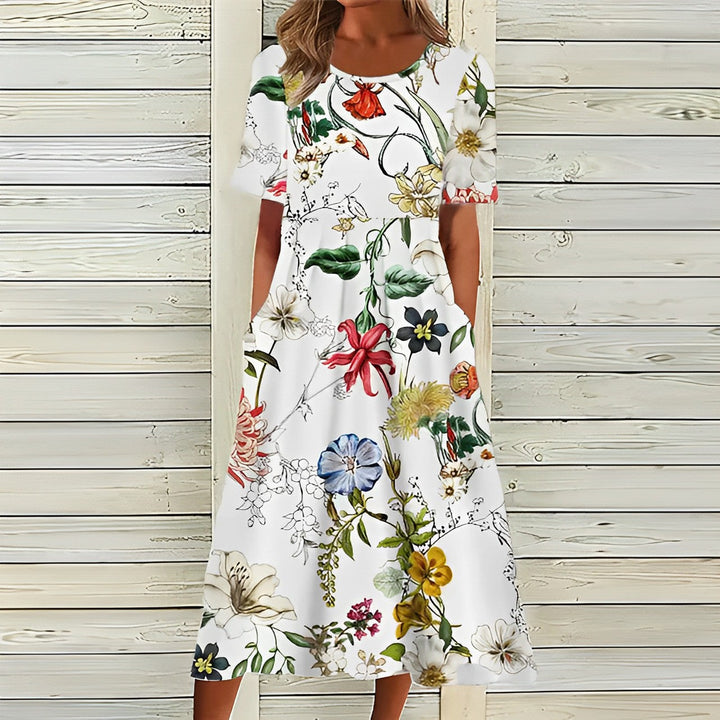 W&W Mode | Elegantes weißes blumiges Midikleid für Damen