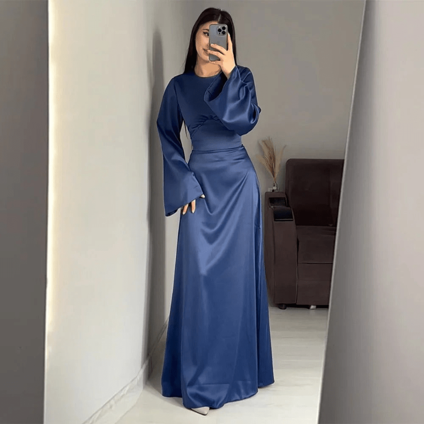 W&W Mode | Lange Satin Damenkleid Elegantes Design & Bequem