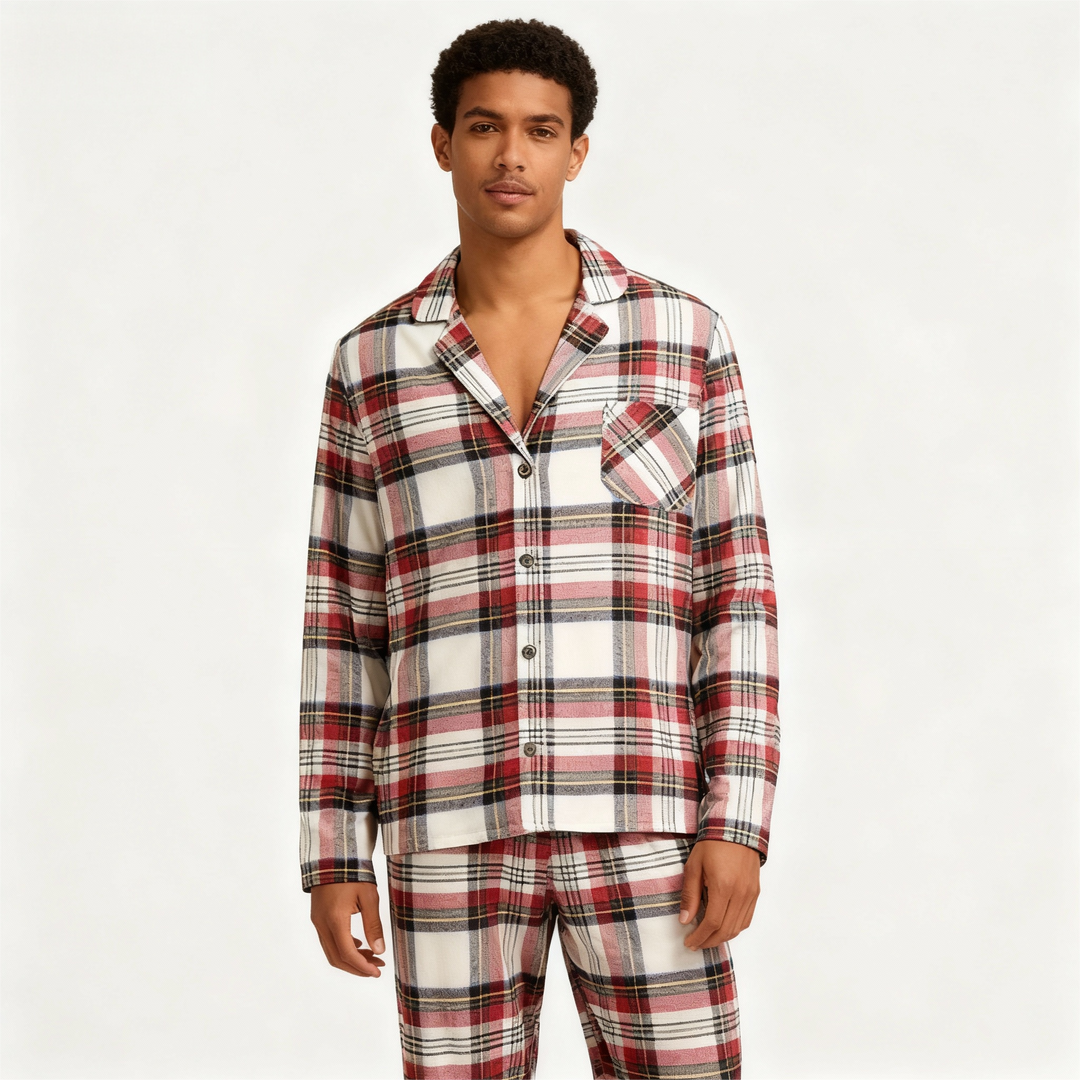 W&W Mode | Urlaub Familie Rot Karierte Knopf-Front Weihnachts-Pyjama Set