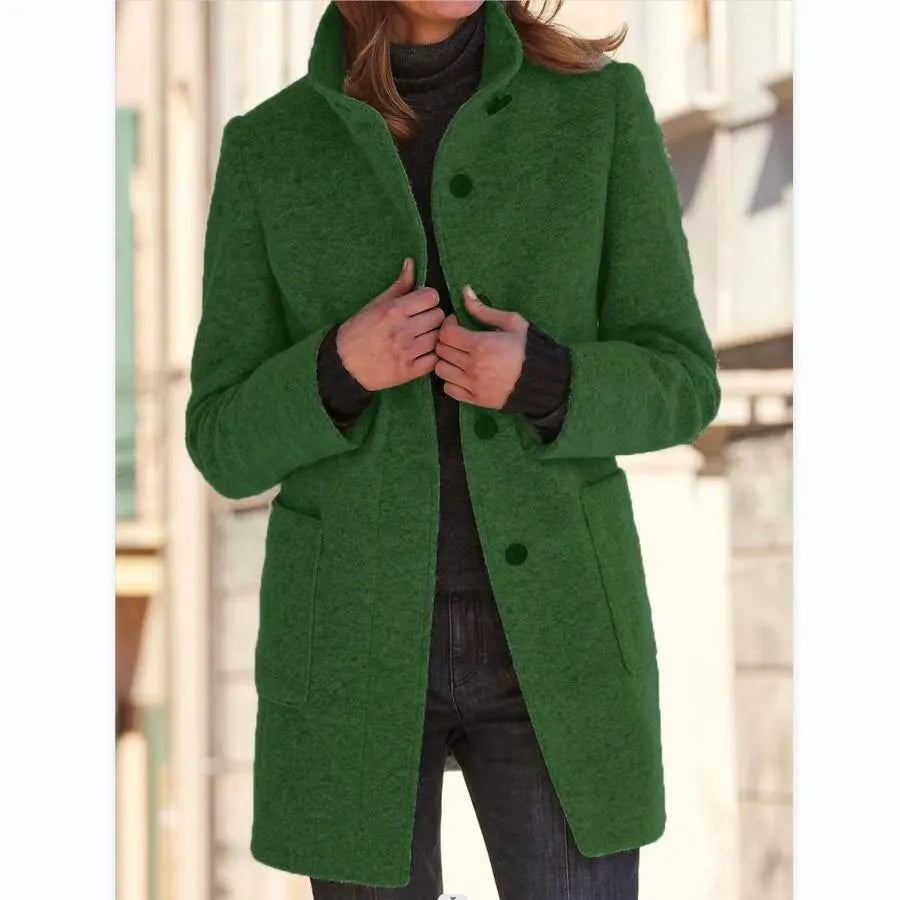W&W Mode Julissa - Damen-Retro-Rollkragenmantel aus Wolle mit Knöpfen