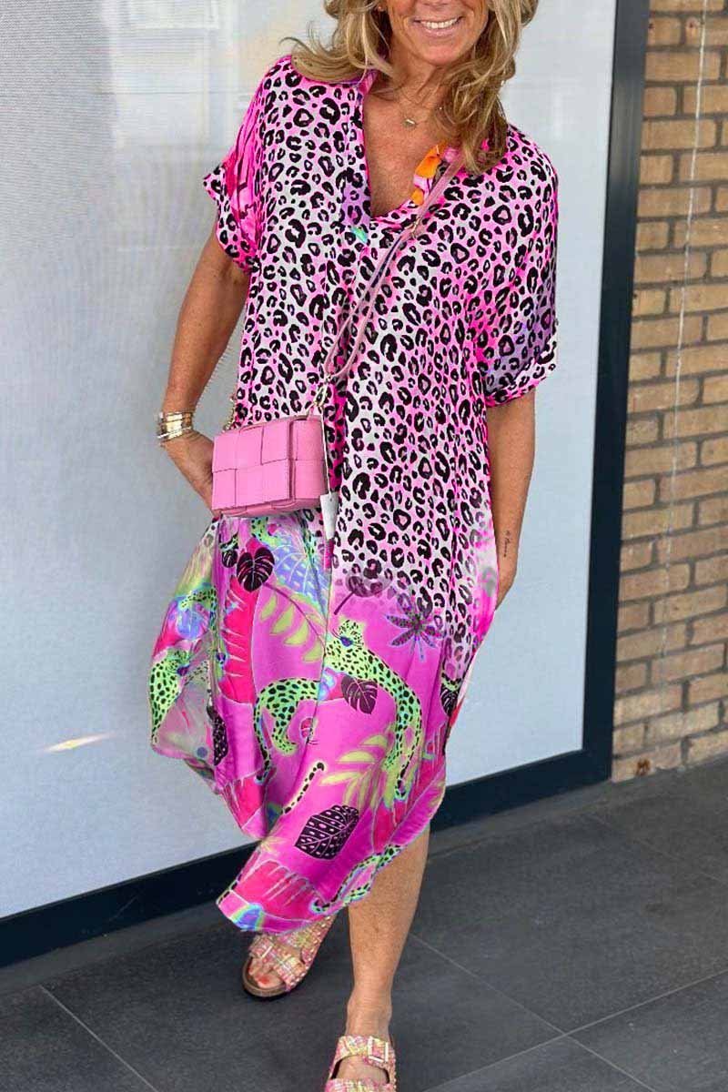 Damen Freizeitkleid mit Leopardenmuster und kurzen Ärmeln