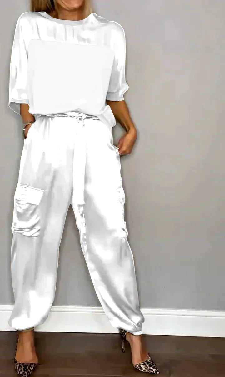 Damen Satin-Set mit Oberteil und Hose