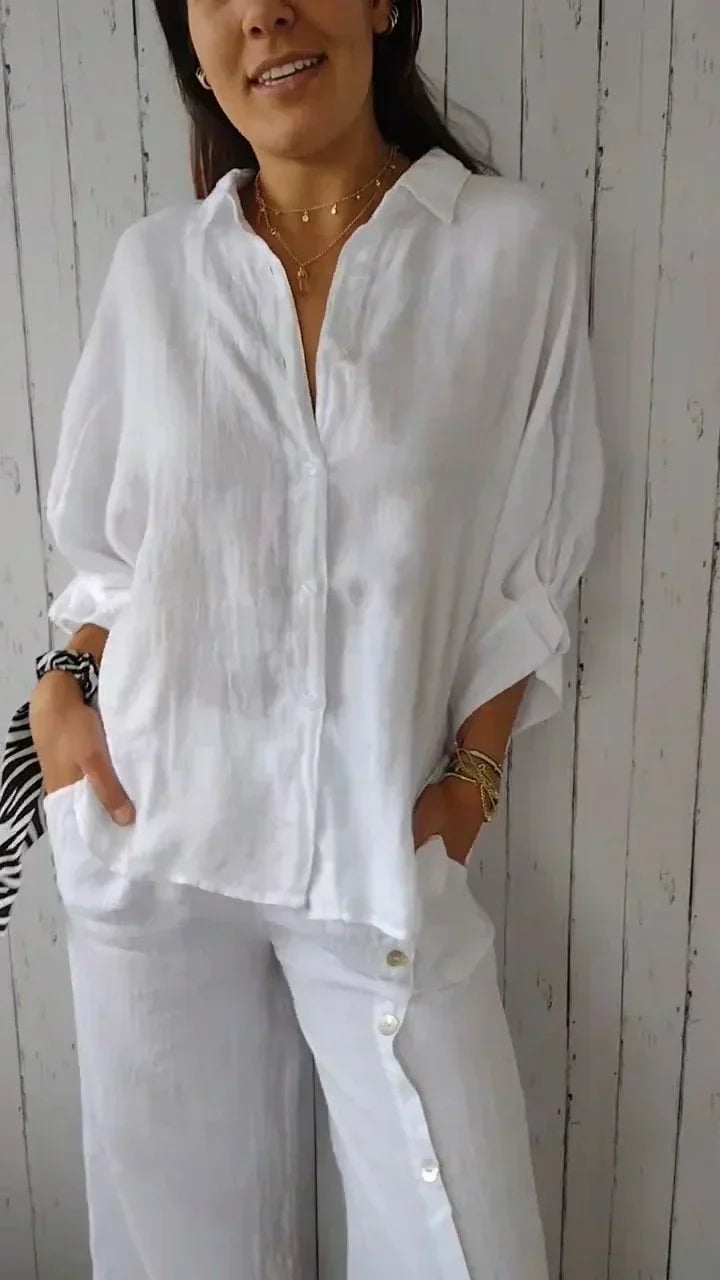 W&W Mode | Baumwoll Leinen Bluse Mit Knopfleiste Für Damen