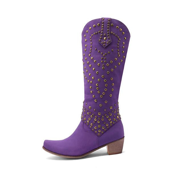 Lilybell - Hohe Stiefel mit Metallic-Nieten und abgeschnittenem Absatz