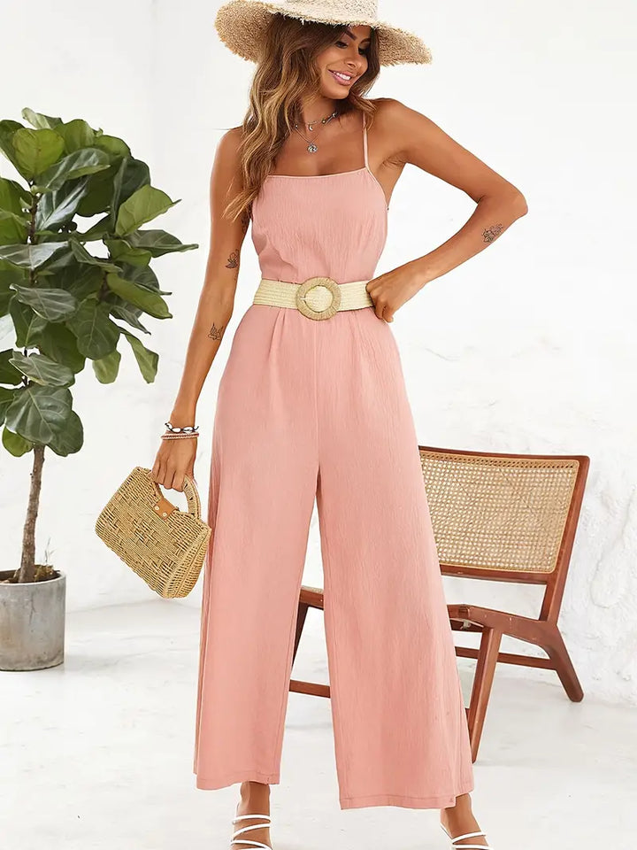 W&W Mode | Eleganter Jumpsuit mit Spaghetti-Trägern und Gürtel