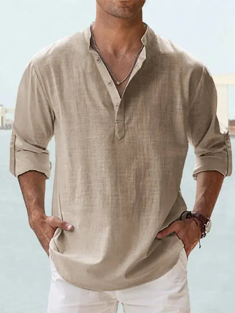 W&W Mode | Luftiges Leinenhemd Mit Henley Kragen
