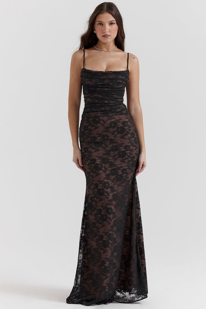 Damenkleid mit floraler Spitze und Schulterträgern