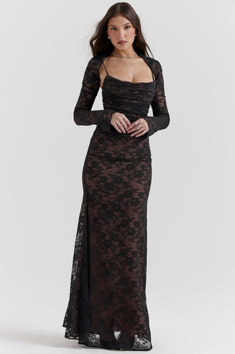 W&W Mode - Damen Elegantes Spitzen-Korsett-Bodycon-Kleid mit Schnür-Taille