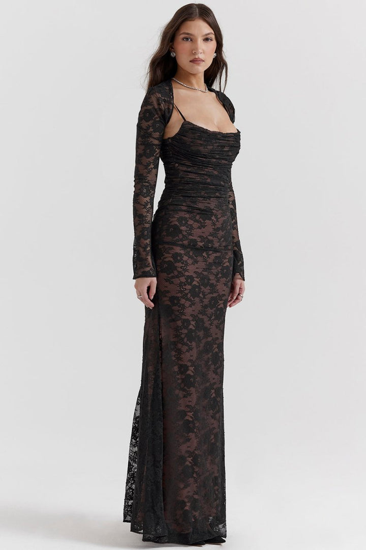 Damenkleid mit floraler Spitze und Schulterträgern