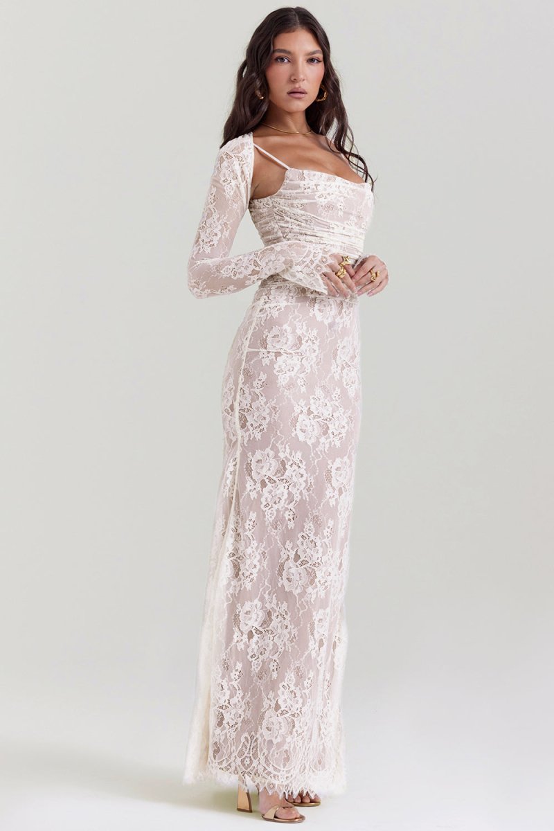 W&W Mode - Damen Elegantes Spitzen-Korsett-Bodycon-Kleid mit Schnür-Taille