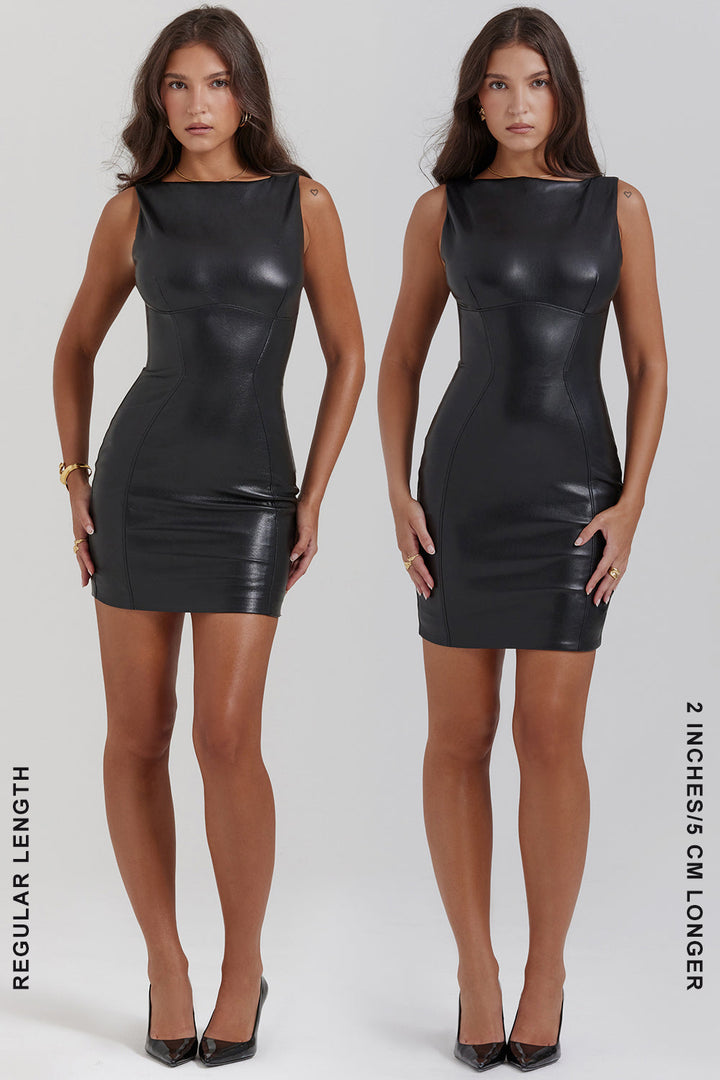 Damen-Minikleid aus veganem Leder mit Rückreißverschluss und Futter