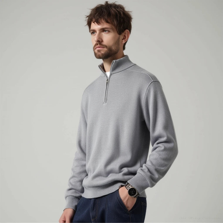 W&W Mode | Wollpullover Mit Halblangem Reißverschluss Für Herren Warm Elegant