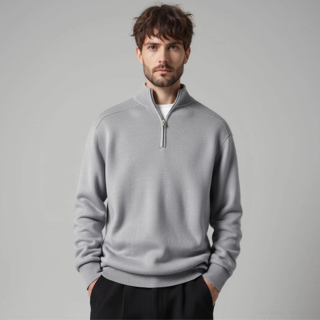 W&W Mode | Wollpullover Mit Halblangem Reißverschluss Für Herren Warm Elegant